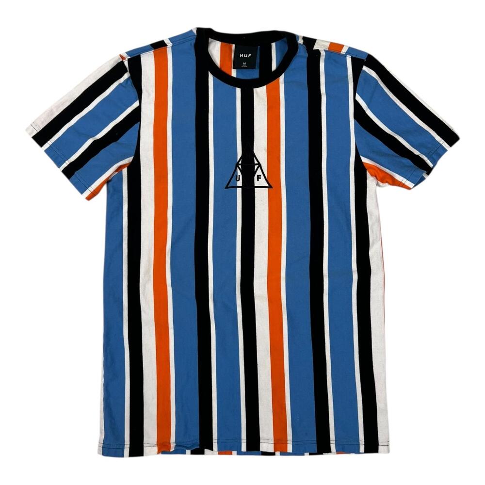 Vintage HUF T-Shirt Mens M Multicolor Striped Triple Triangle Skateboard Y2K